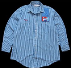 画像1: 80s USA製 RIVERSIDE PEPSIペプシ パッチ&チェーン刺繍 ストライプ ワークシャツ 青×白 16.5 (1)