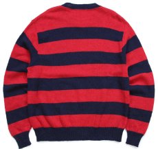 画像2: 90s USA製 Moose River 太ボーダー ウールニット セーター 紺×赤 XL (2)