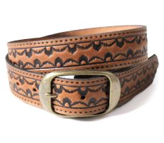 画像1: 新品★USA製 BRACKNEY LEATHER WORKS スカラップパターン 型押し レザーベルト ブラウン 34 (1)