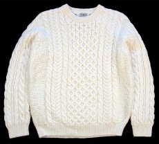 画像1: アイルランド製 L.L.Bean ケーブル編み ウールニット セーター ナチュラル M-R★フィッシャーマン (1)