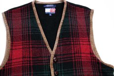 画像3: 90s TOMMY HILFIGERトミーヒルフィガー パチポケ タータンチェック 切り替え ウール×コットンニット ベスト L (3)