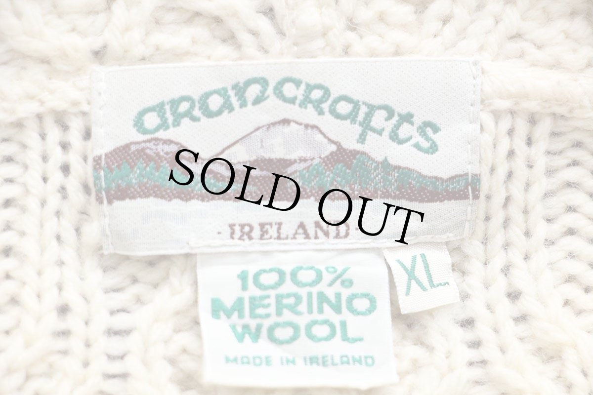 画像4: アイルランド製 aran crafts ケーブル編み ロング メリノウールニット パーカー ナチュラル XL★カーディガン フィッシャーマン (4)