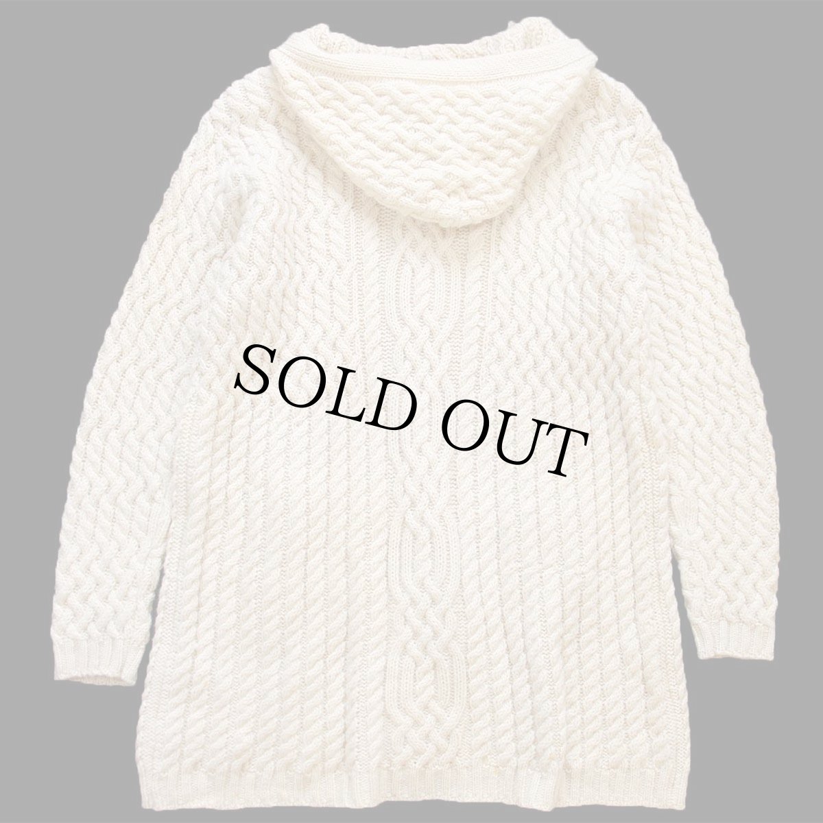 画像2: アイルランド製 aran crafts ケーブル編み ロング メリノウールニット パーカー ナチュラル XL★カーディガン フィッシャーマン (2)