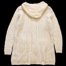 画像2: アイルランド製 aran crafts ケーブル編み ロング メリノウールニット パーカー ナチュラル XL★カーディガン フィッシャーマン (2)