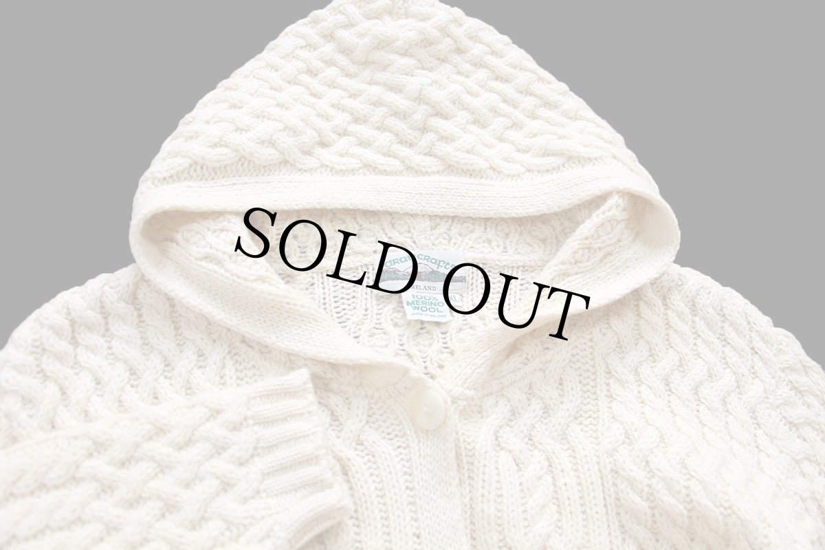 画像3: アイルランド製 aran crafts ケーブル編み ロング メリノウールニット パーカー ナチュラル XL★カーディガン フィッシャーマン (3)