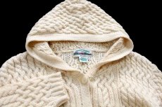 画像3: アイルランド製 aran crafts ケーブル編み ロング メリノウールニット パーカー ナチュラル XL★カーディガン フィッシャーマン (3)