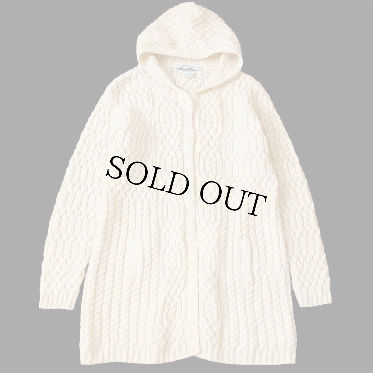 画像1: アイルランド製 aran crafts ケーブル編み ロング メリノウールニット パーカー ナチュラル XL★カーディガン フィッシャーマン (1)