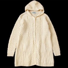 画像1: アイルランド製 aran crafts ケーブル編み ロング メリノウールニット パーカー ナチュラル XL★カーディガン フィッシャーマン (1)