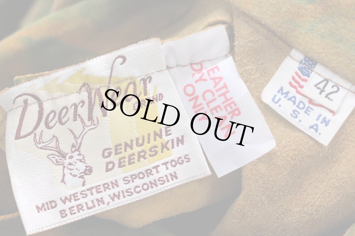 画像4: 80s USA製 Deer Wear ハンドペイント レースアップ プルオーバー ディアスキン スエード レザーシャツジャケット 茶 42 (4)