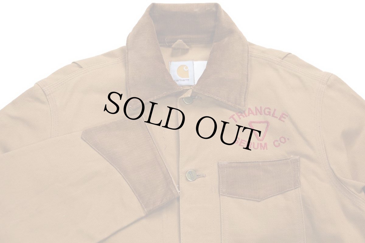 画像3: 90s USA製 carharttカーハート Barn Chore Jacket TRIANGLE 刺繍 ダック地 バーンチョアジャケット カバーオール 茶 40 (3)