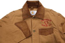 画像3: 90s USA製 carharttカーハート Barn Chore Jacket TRIANGLE 刺繍 ダック地 バーンチョアジャケット カバーオール 茶 40 (3)