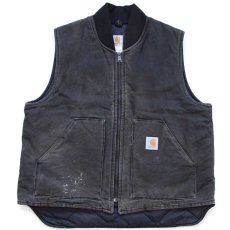 画像1: 00s USA製 carharttカーハート キルティングライナー ダックベスト 黒 フェード XL (1)