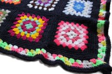 画像4: スクエア モチーフ ニット グラニー ブランケット 黒★F カギ編み (4)