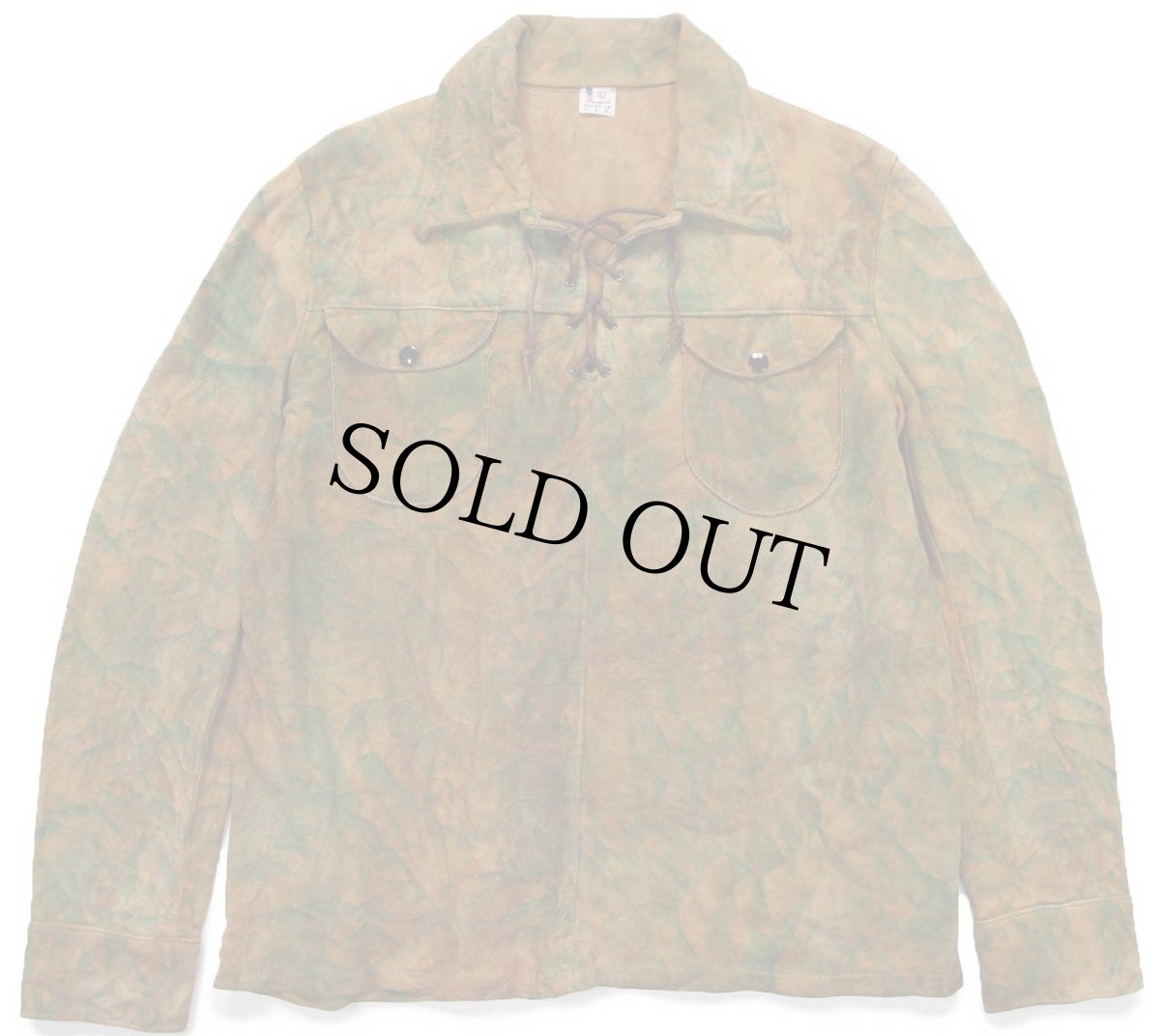 画像1: 80s USA製 Deer Wear ハンドペイント レースアップ プルオーバー ディアスキン スエード レザーシャツジャケット 茶 42 (1)