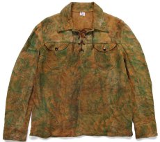 画像1: 80s USA製 Deer Wear ハンドペイント レースアップ プルオーバー ディアスキン スエード レザーシャツジャケット 茶 42 (1)