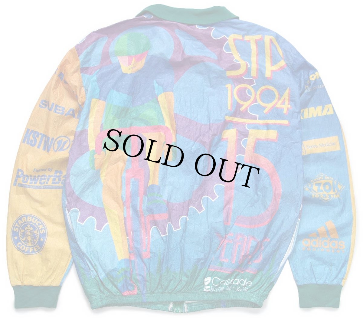 画像2: 90s STP 1994 Bicycle アート 全面プリント STARBUCKS COFFEE adidas YAKIMA SUBARU 協賛 ペーパージャケット M (2)