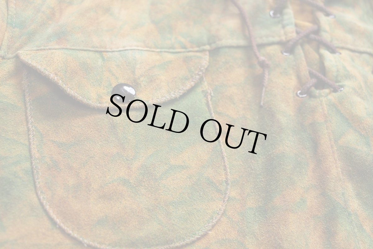 画像5: 80s USA製 Deer Wear ハンドペイント レースアップ プルオーバー ディアスキン スエード レザーシャツジャケット 茶 42 (5)