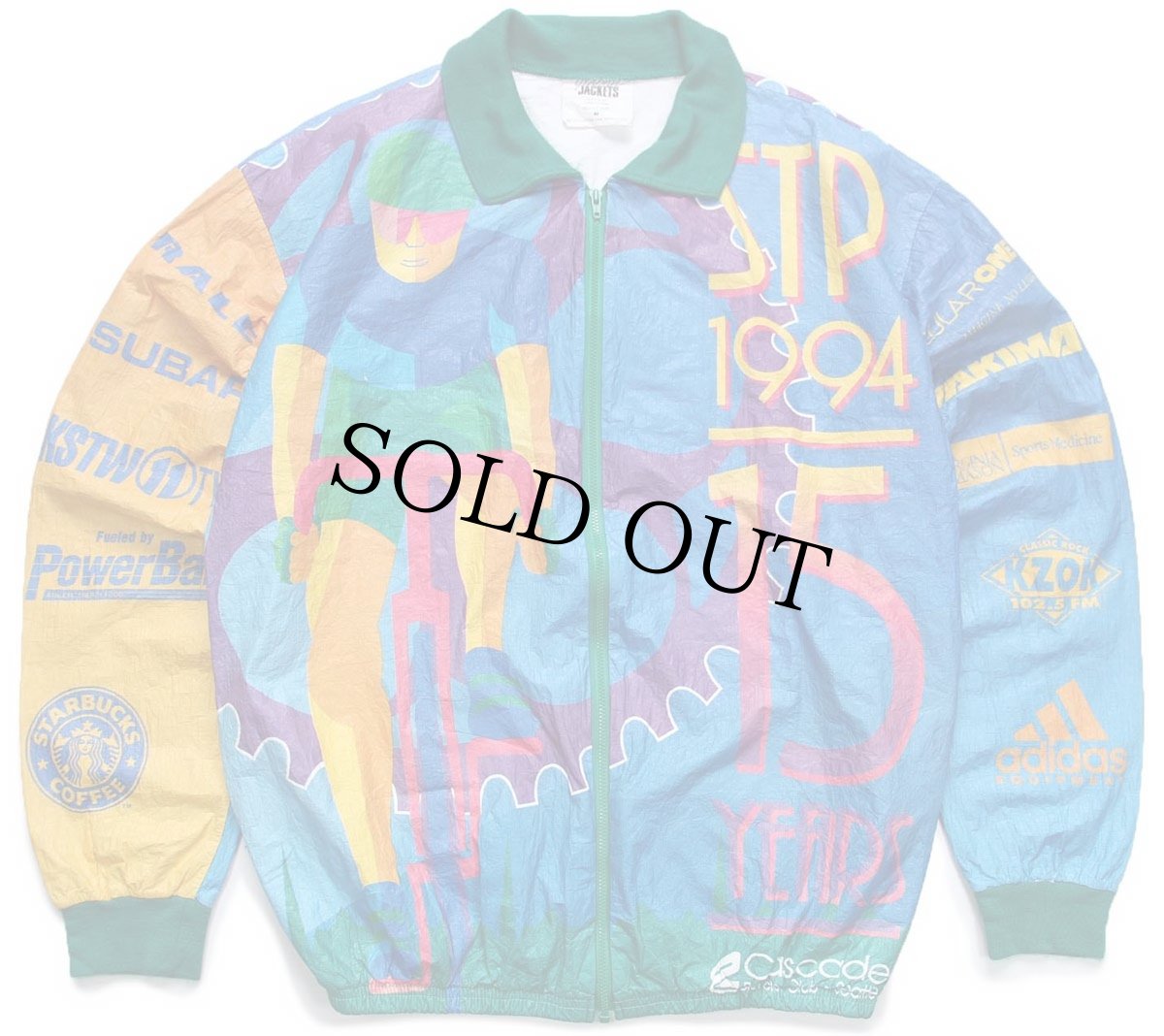 画像1: 90s STP 1994 Bicycle アート 全面プリント STARBUCKS COFFEE adidas YAKIMA SUBARU 協賛 ペーパージャケット M (1)
