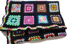 画像1: スクエア モチーフ ニット グラニー ブランケット 黒★F カギ編み (1)