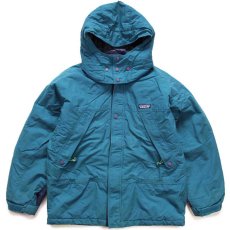 画像1: 90s patagoniaパタゴニア Guide Parka ガイドパーカー フード付き 中綿入り ナイロンジャケット 青緑 KIDS'12 (1)