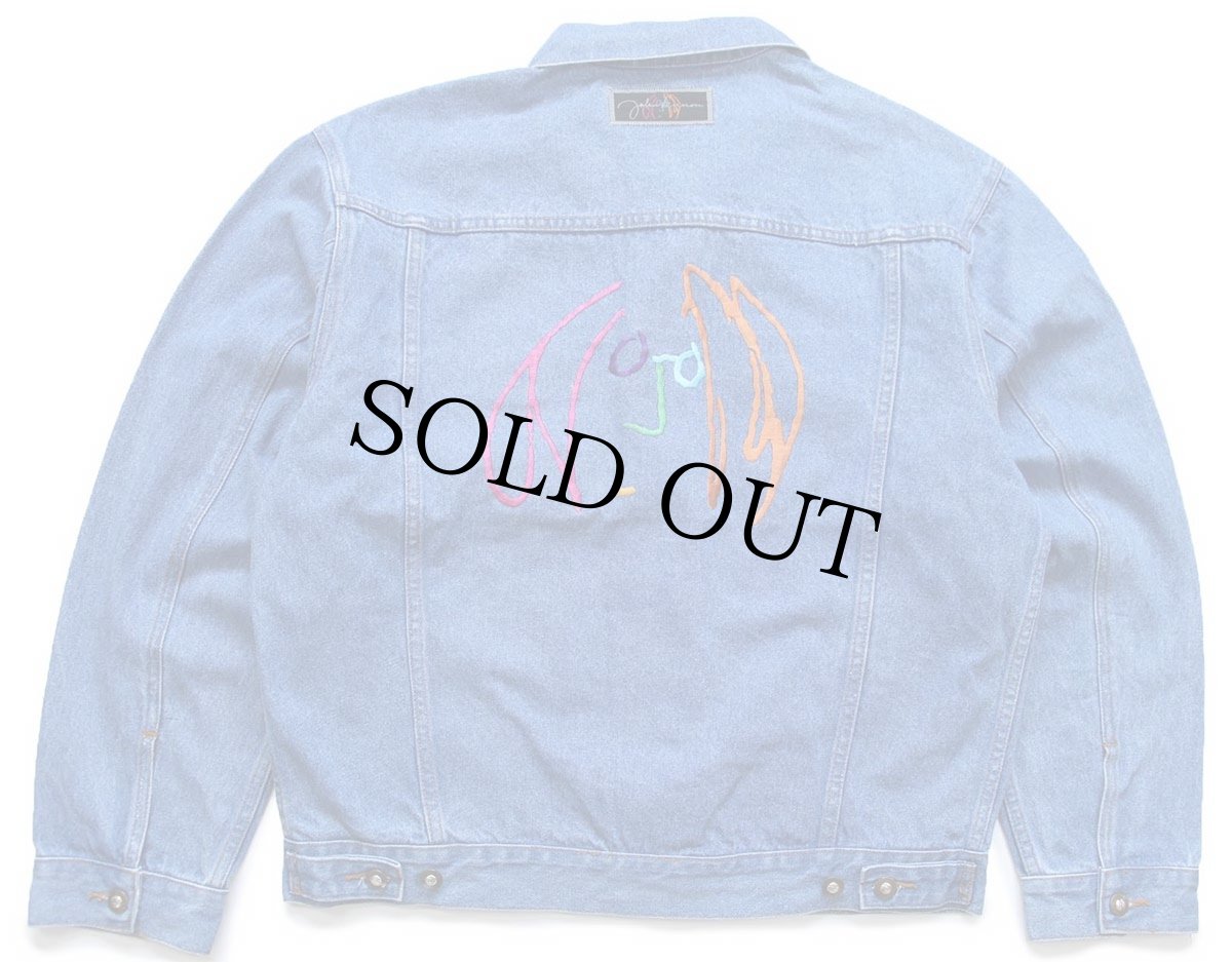 画像1: 90s John Lennon IMAGINE ジョンレノン イマジン アート 刺繍 デニムジャケット 4ポケット XL (1)