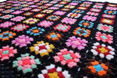 画像3: スクエア モチーフ ニット グラニー ブランケット 黒★G カギ編み (3)