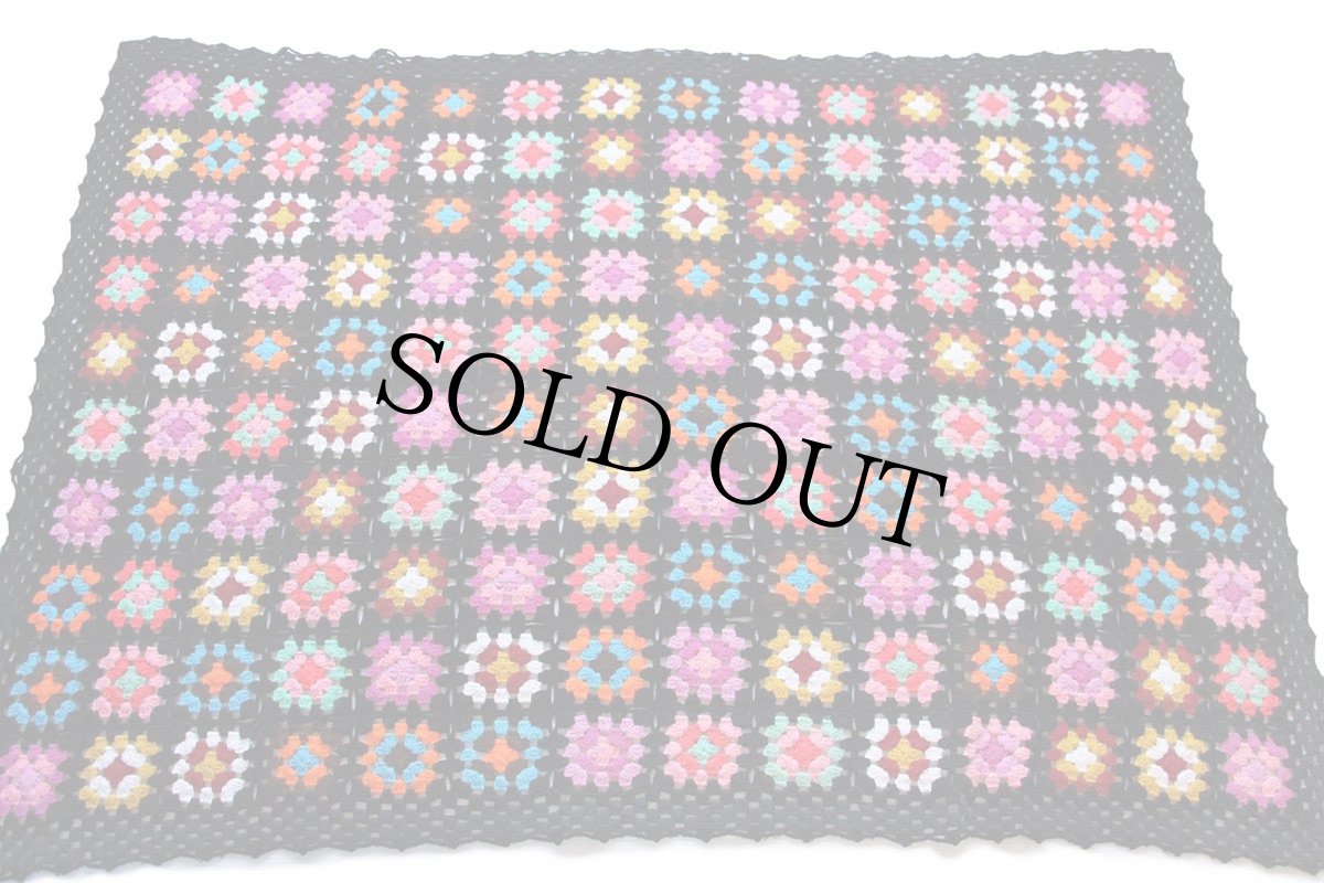 画像2: スクエア モチーフ ニット グラニー ブランケット 黒★G カギ編み (2)