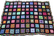 画像2: スクエア モチーフ ニット グラニー ブランケット 黒★F カギ編み (2)