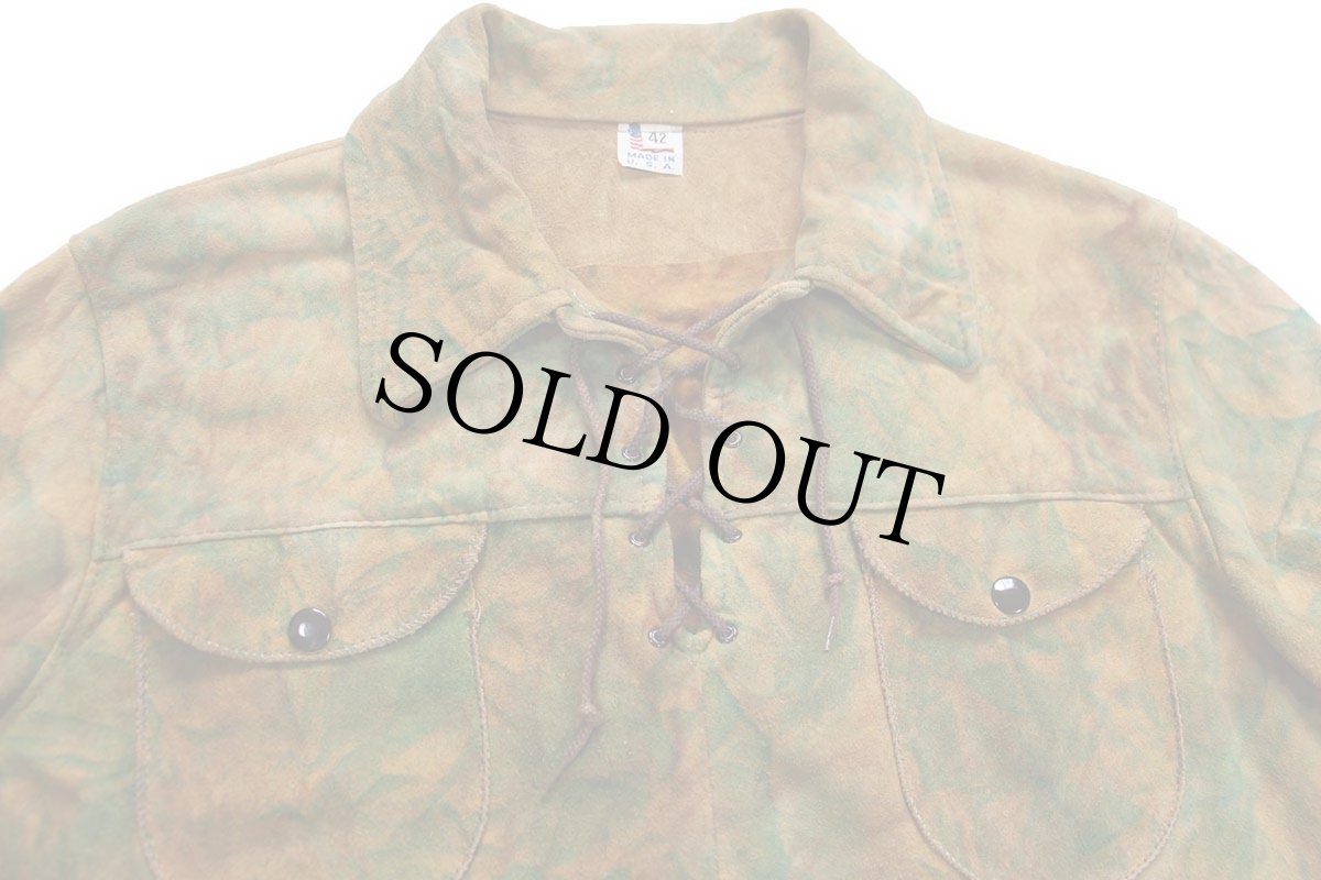 画像3: 80s USA製 Deer Wear ハンドペイント レースアップ プルオーバー ディアスキン スエード レザーシャツジャケット 茶 42 (3)