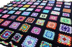 画像3: スクエア モチーフ ニット グラニー ブランケット 黒★F カギ編み (3)