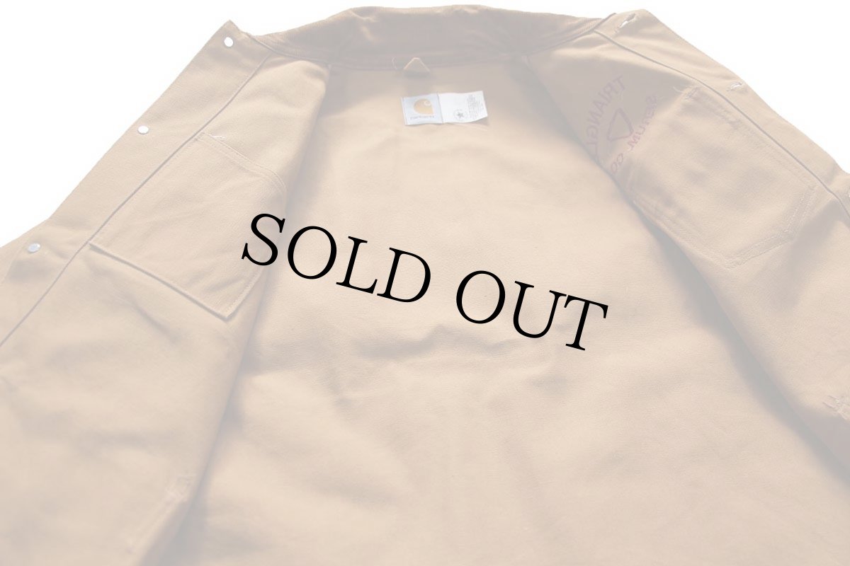 画像5: 90s USA製 carharttカーハート Barn Chore Jacket TRIANGLE 刺繍 ダック地 バーンチョアジャケット カバーオール 茶 40 (5)