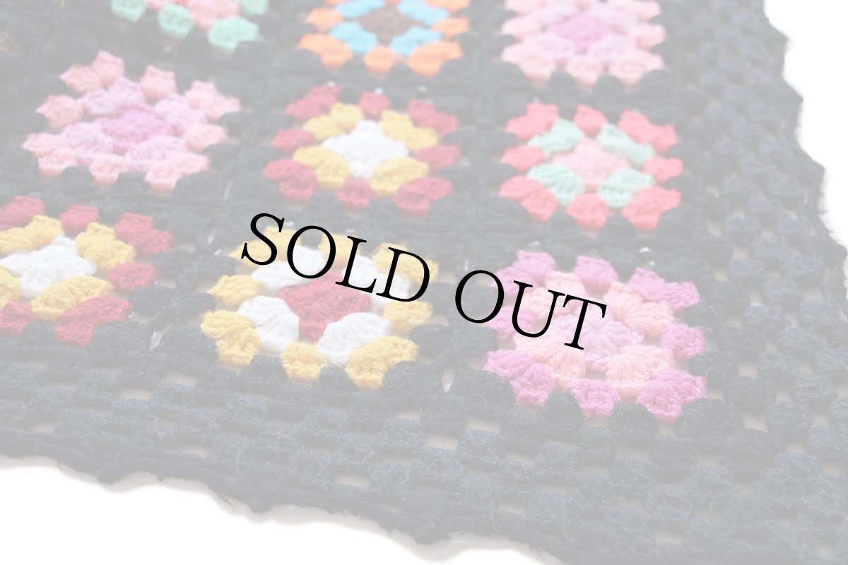 画像4: スクエア モチーフ ニット グラニー ブランケット 黒★G カギ編み (4)