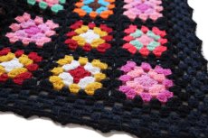 画像4: スクエア モチーフ ニット グラニー ブランケット 黒★G カギ編み (4)