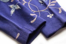 画像8: 60s オーストリア製 Merino ペイズリー フラワー ステッチ&チェーン刺繍 ノーカラー ウールニット カーディガン 青紫 36 (8)