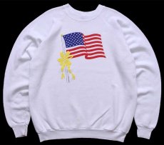 画像1: 80s USA製 星条旗 リボン 発泡プリント スウェット 白 XL (1)