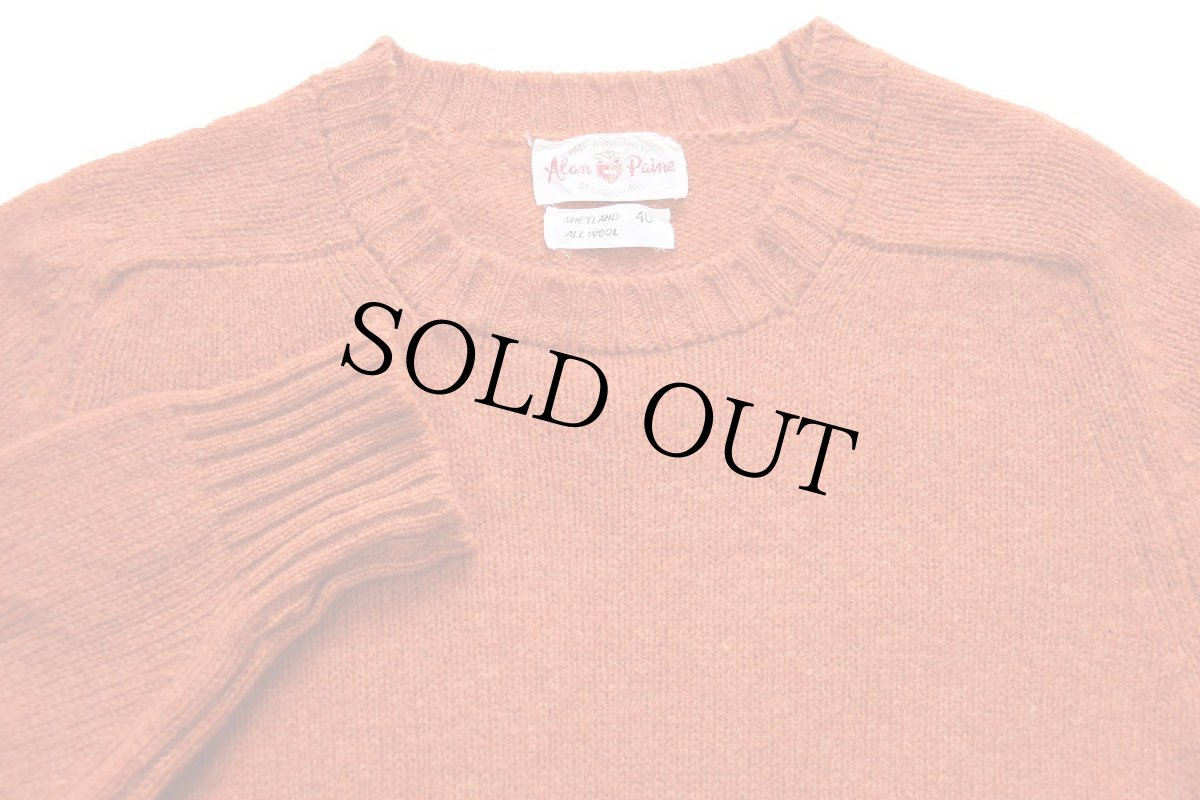 画像3: 70s 英国製 Alan Paine 無地 サドルショルダー シェットランド ウールニット セーター レンガ 40 (3)