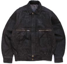 画像1: 00s NRA LIFE MEMBER 薄中綿入り ヌバック レザージャケット 黒 M (1)