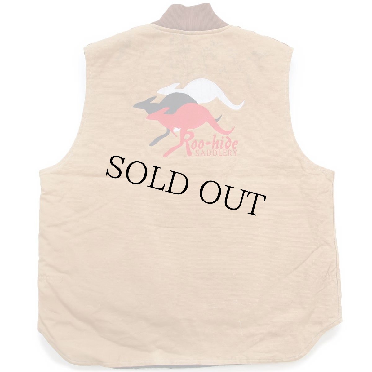 画像1: 90s USA製 carharttカーハート Sierra Circuit Finals Roo-hide SADDLERY カンガルー 刺繍 キルティングライナー ダックベスト 茶 XL (1)