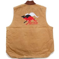 画像1: 90s USA製 carharttカーハート Sierra Circuit Finals Roo-hide SADDLERY カンガルー 刺繍 キルティングライナー ダックベスト 茶 XL (1)