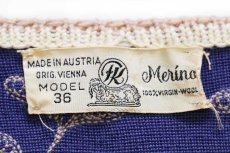 画像4: 60s オーストリア製 Merino ペイズリー フラワー ステッチ&チェーン刺繍 ノーカラー ウールニット カーディガン 青紫 36 (4)