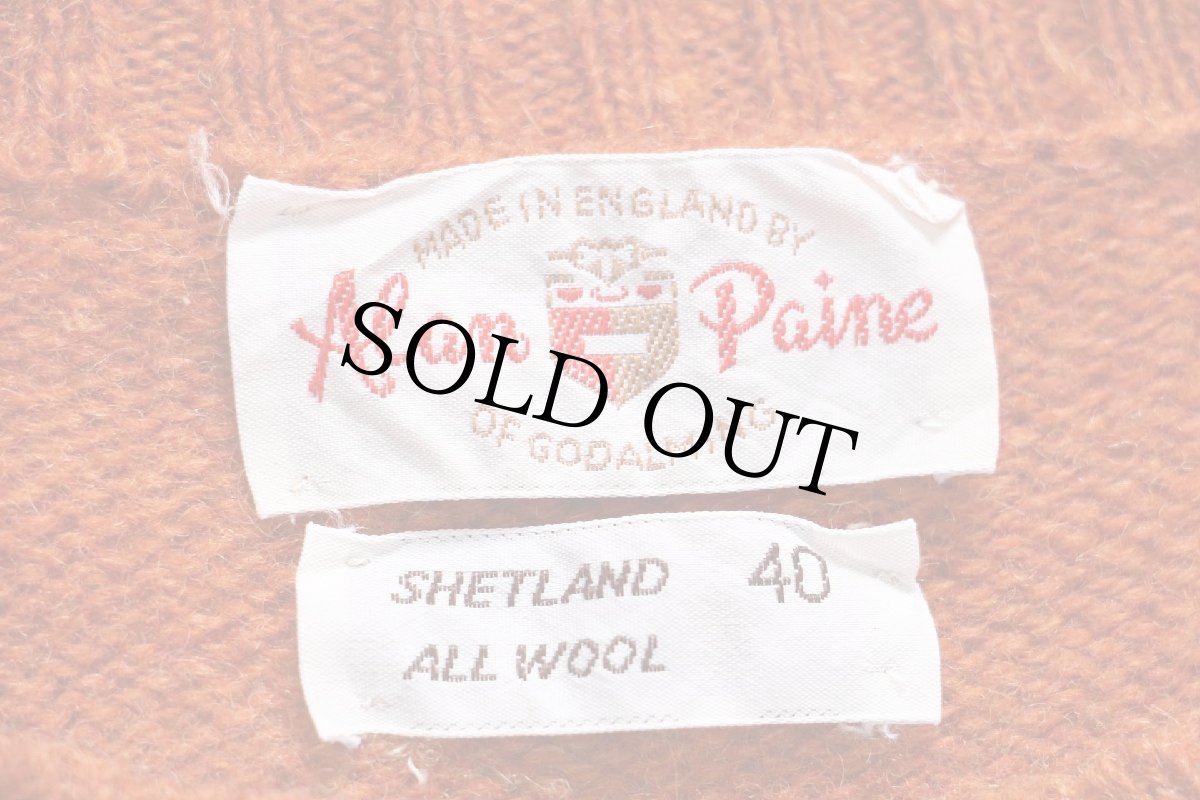 画像4: 70s 英国製 Alan Paine 無地 サドルショルダー シェットランド ウールニット セーター レンガ 40 (4)