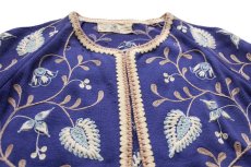 画像3: 60s オーストリア製 Merino ペイズリー フラワー ステッチ&チェーン刺繍 ノーカラー ウールニット カーディガン 青紫 36 (3)