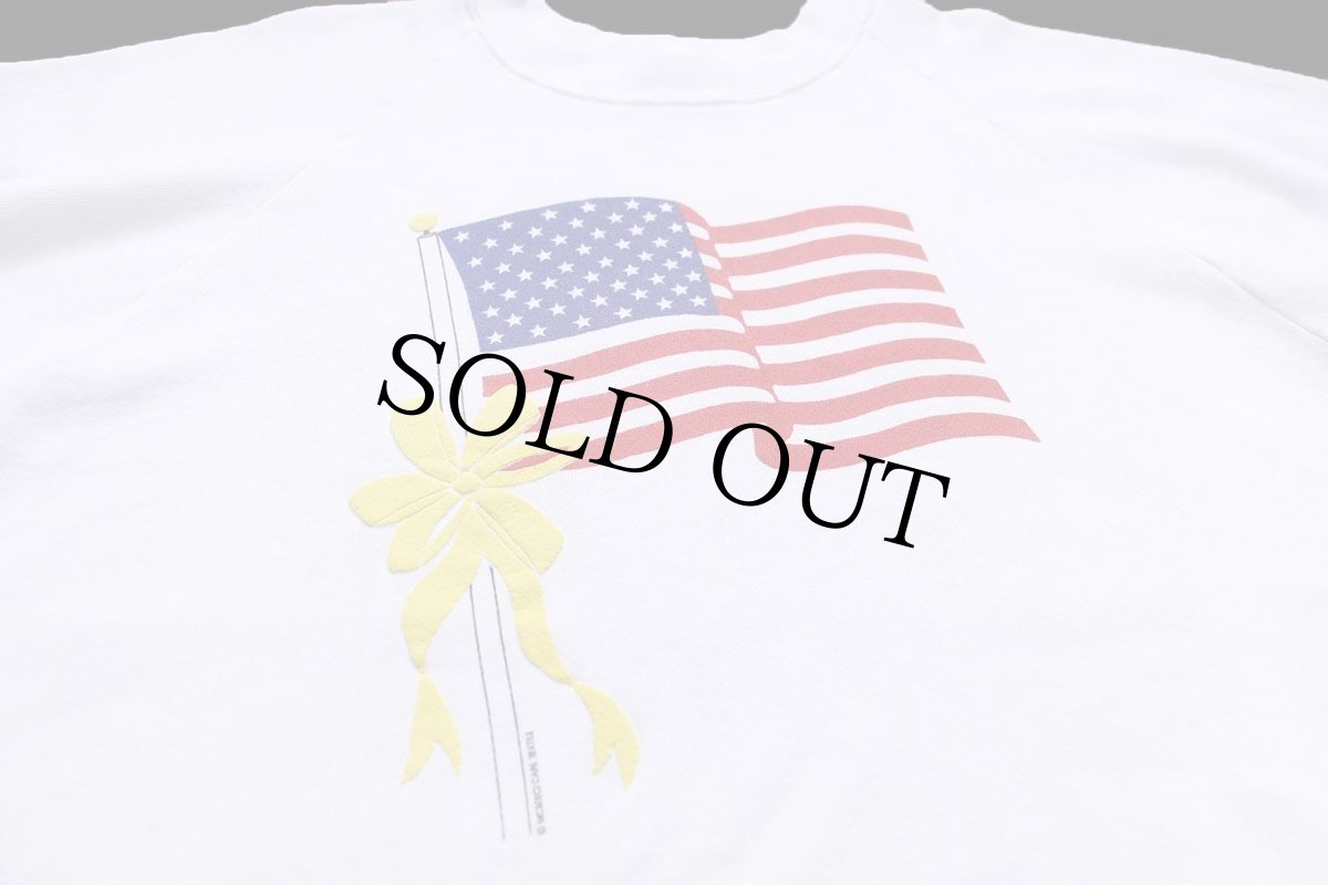 画像3: 80s USA製 星条旗 リボン 発泡プリント スウェット 白 XL (3)