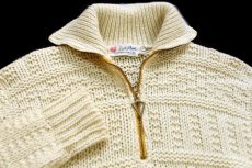 画像3: 60s Lord Paul 編み柄 ハイネック ハーフジップ プルオーバー ウール混 ニット セーター ナチュラル L (3)