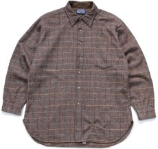 画像1: 70s USA製 PENDLETONペンドルトン ウィンドウペンチェック ヘリンボーン ウールシャツ XL (1)