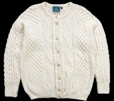 画像1: アイルランド製 GAELTARRA ケーブル編み ウールニット カーディガン ナチュラル L★フィッシャーマン (1)
