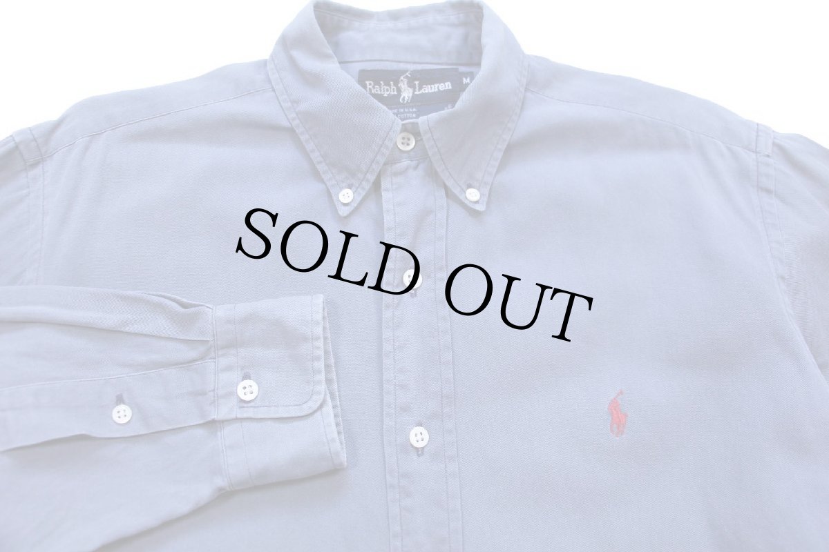 画像3: 90s USA製 ラルフローレン ワンポイント ボタンダウン コットンシャツ ブルーグレー フェード (3)