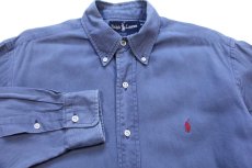 画像3: 90s USA製 ラルフローレン ワンポイント ボタンダウン コットンシャツ ブルーグレー フェード (3)