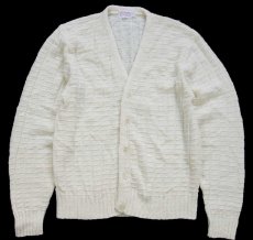 画像1: 70s UNKNOWN 編み柄 アクリルニット カーディガン ナチュラル M (1)