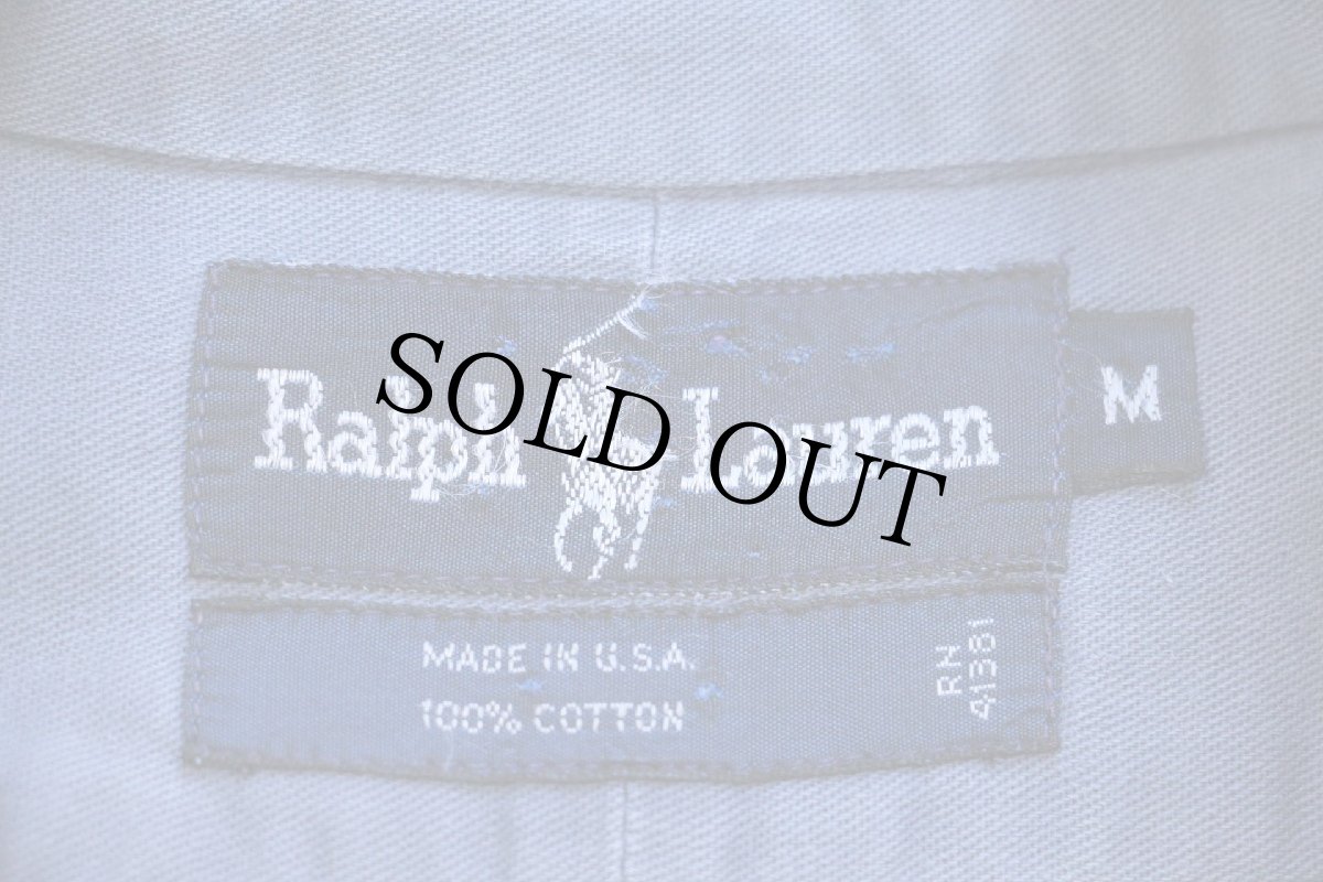 画像4: 90s USA製 ラルフローレン ワンポイント ボタンダウン コットンシャツ ブルーグレー フェード (4)